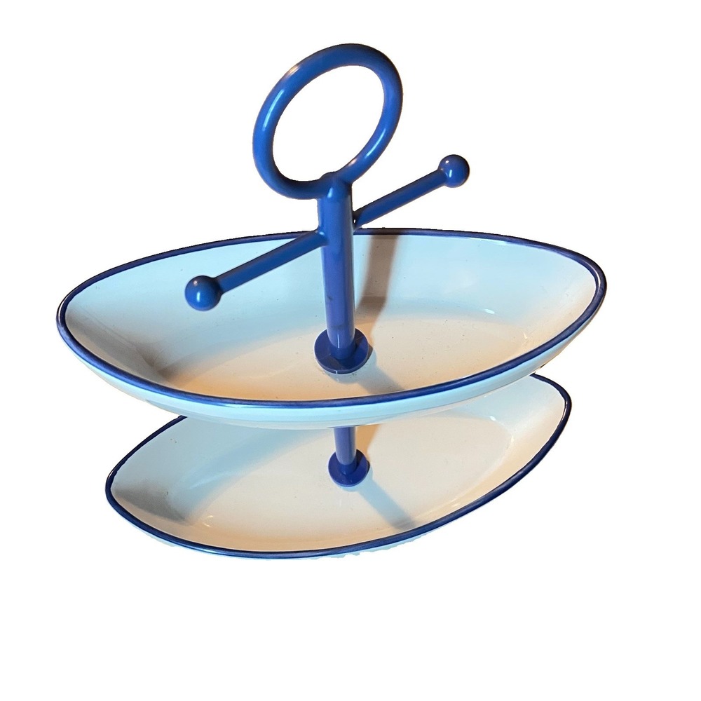 Crescent Enterprise Nautical 2 Tier Boat Tray Blue White Anchor Trinket Decor